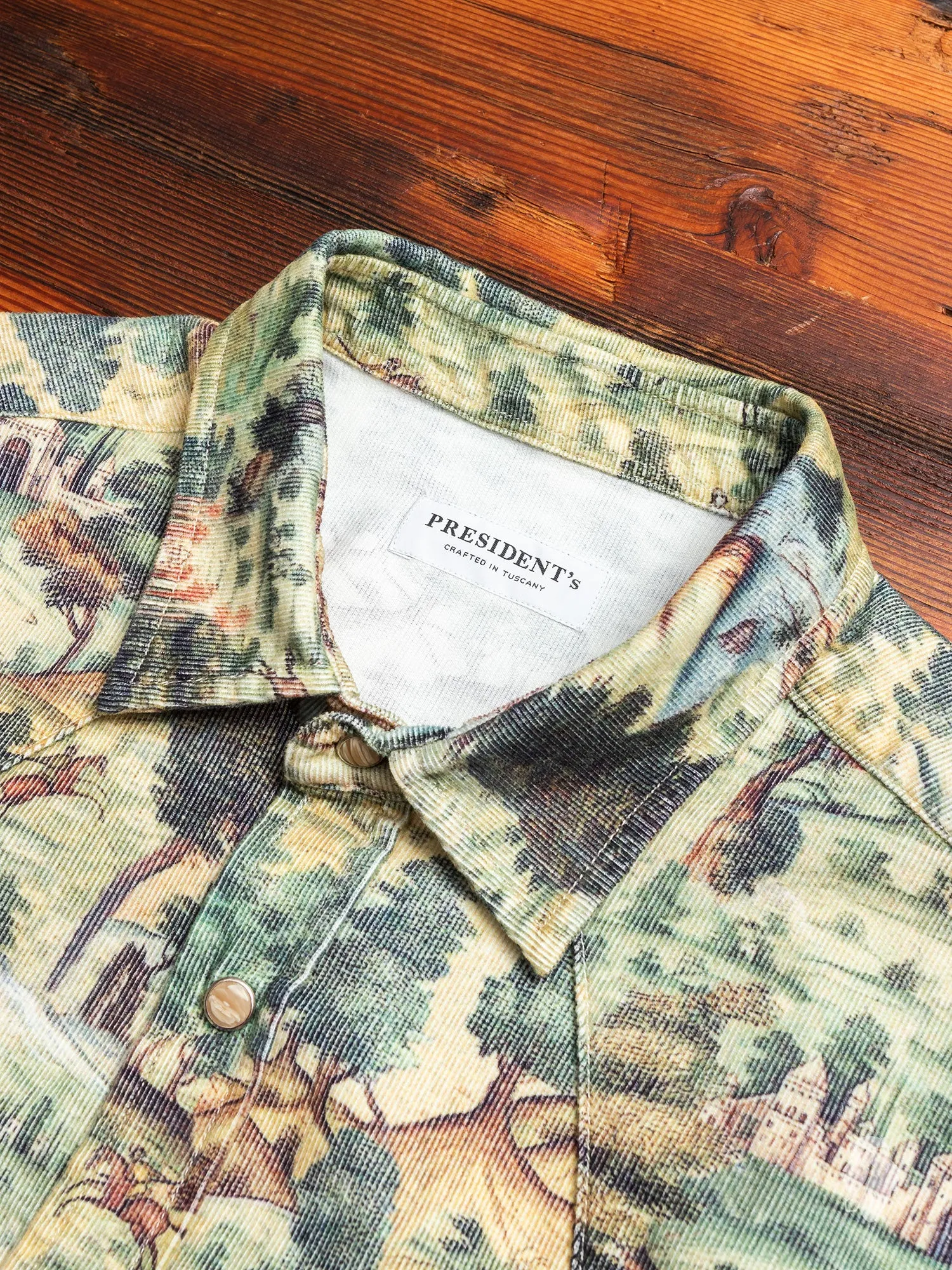 "Mughal Stories" Corduroy Western Shirt in Green
