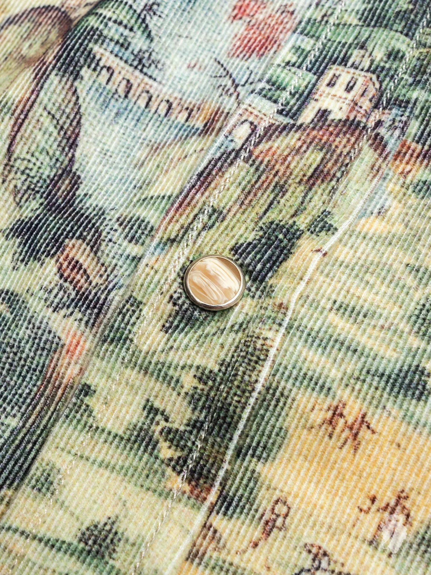 "Mughal Stories" Corduroy Western Shirt in Green
