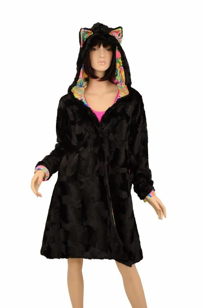 Reversible Minky A Line Coat with Kitty Ears