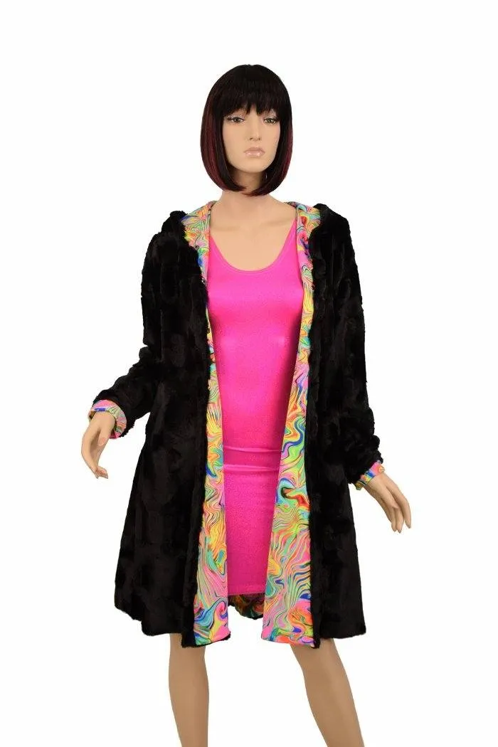 Reversible Minky A Line Coat with Kitty Ears