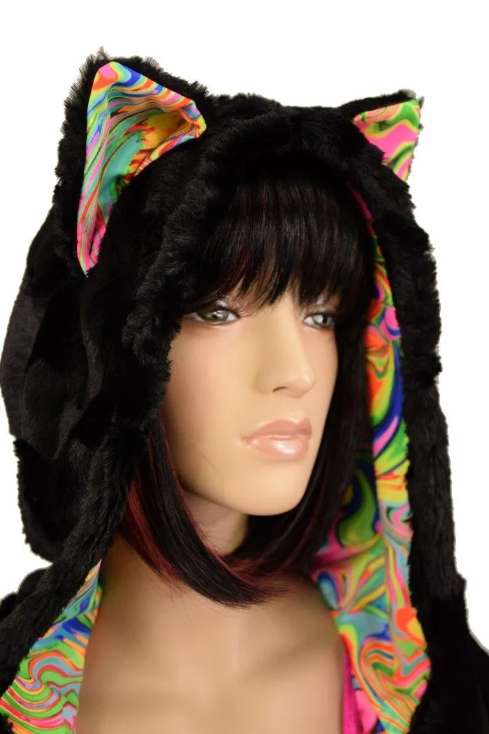 Reversible Minky A Line Coat with Kitty Ears