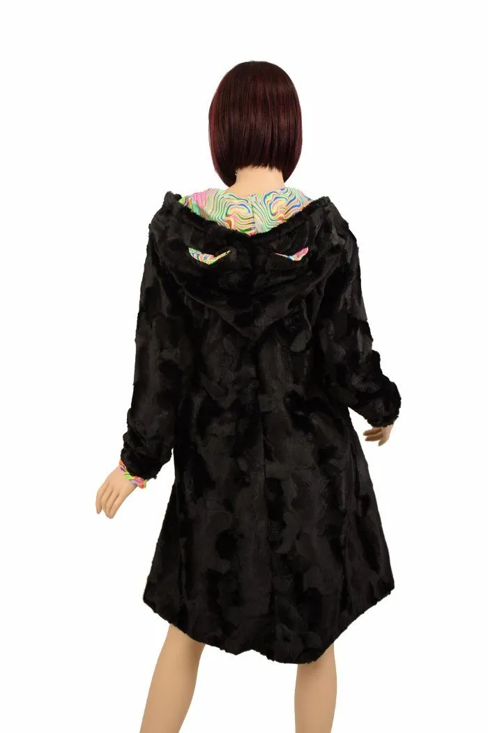 Reversible Minky A Line Coat with Kitty Ears