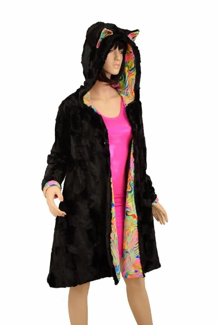 Reversible Minky A Line Coat with Kitty Ears