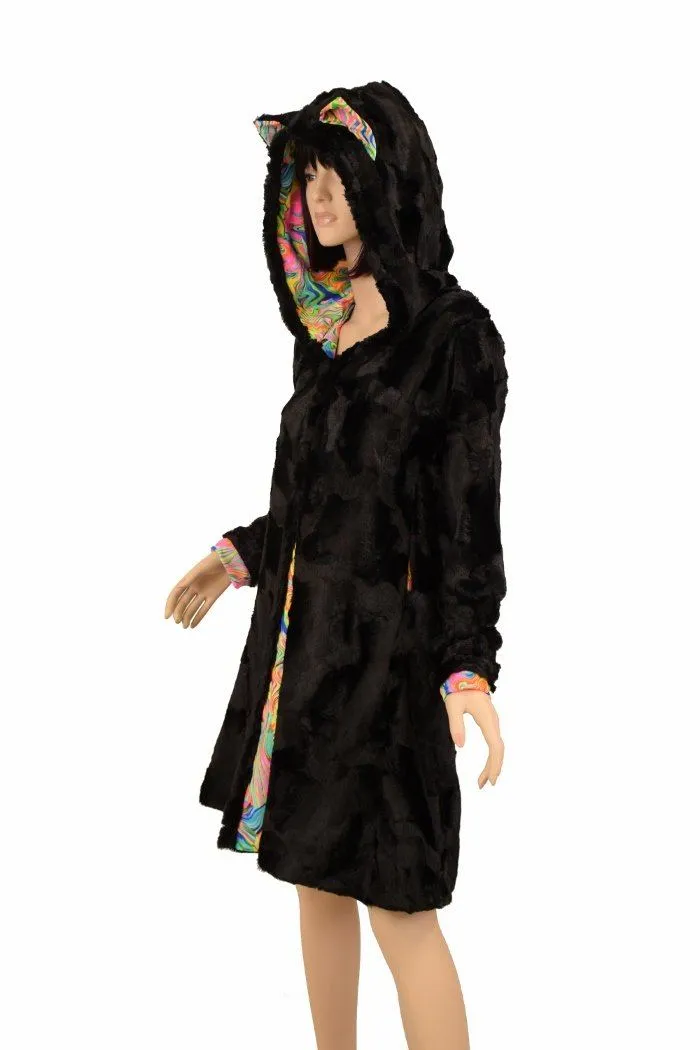 Reversible Minky A Line Coat with Kitty Ears