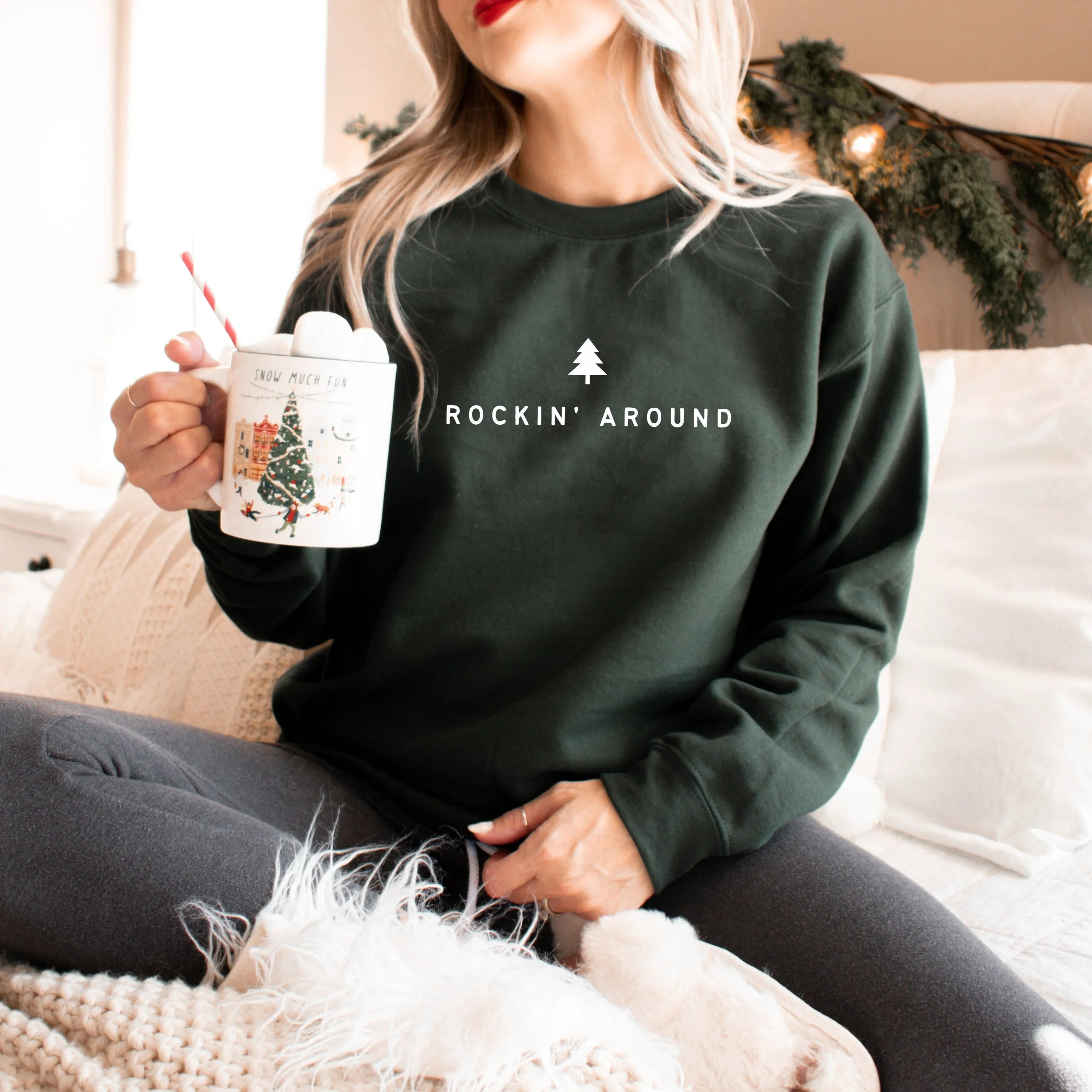 Rockin Around | Adult Forest Green Crewneck Sweatshirt