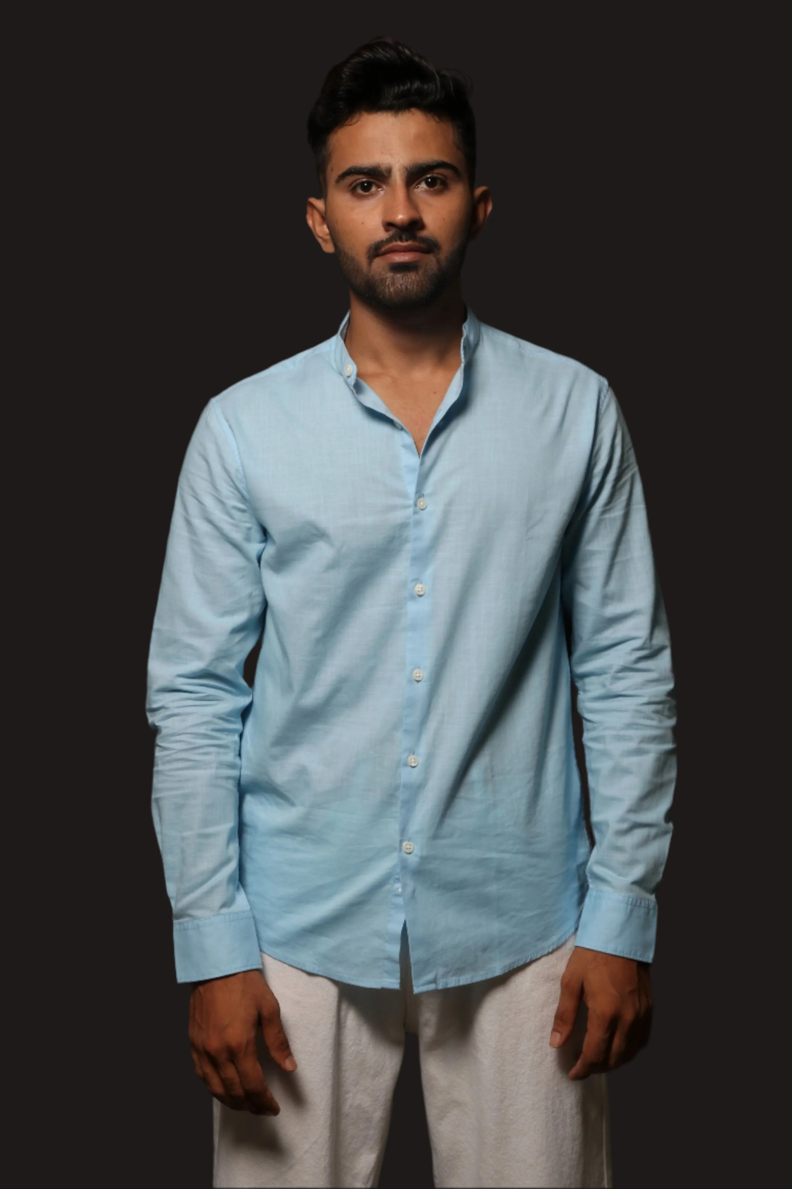 SKY BLUE SLUB SLIM FIT SHIRT