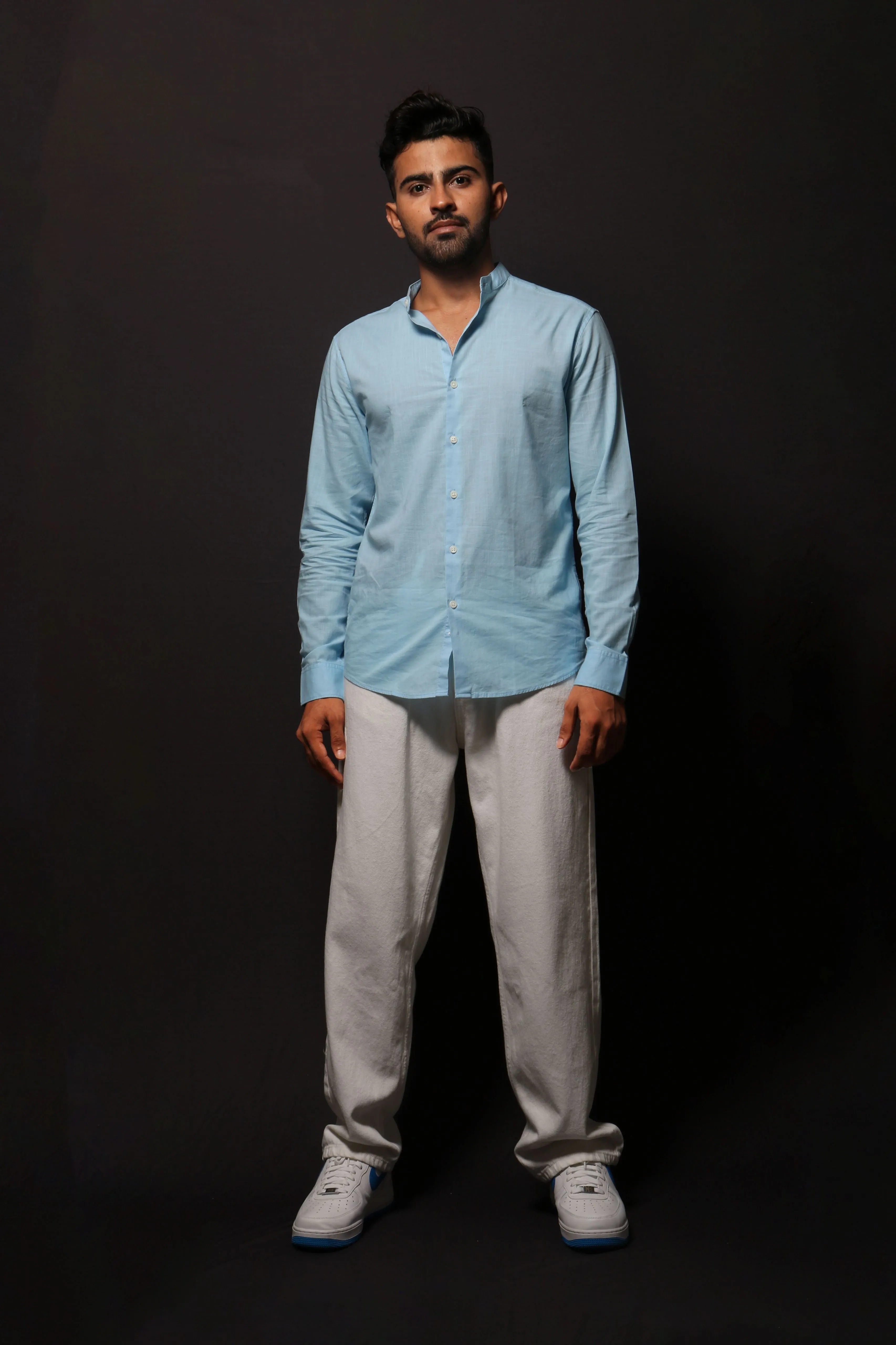 SKY BLUE SLUB SLIM FIT SHIRT
