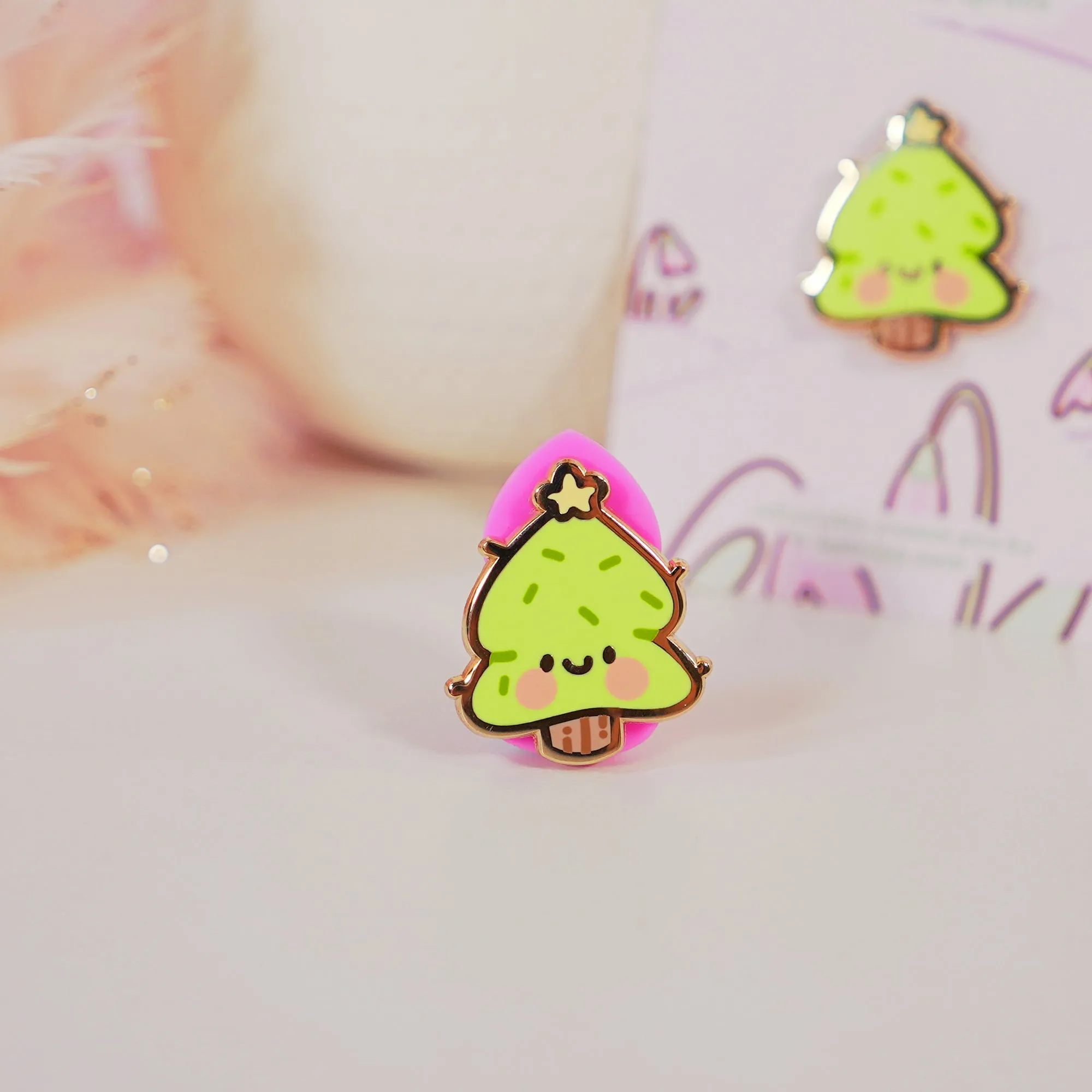 Sprinkle Spruce Christmas Tree Enamel Pin | Cute Kawaii Holiday Pin | Gold-Plated Christmas Accessory