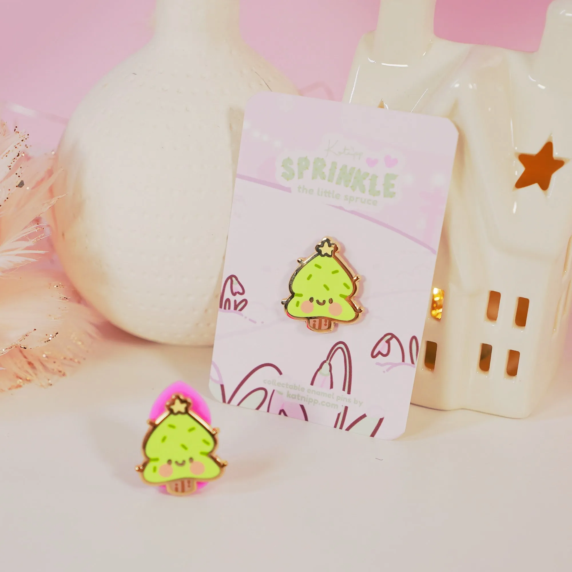 Sprinkle Spruce Christmas Tree Enamel Pin | Cute Kawaii Holiday Pin | Gold-Plated Christmas Accessory