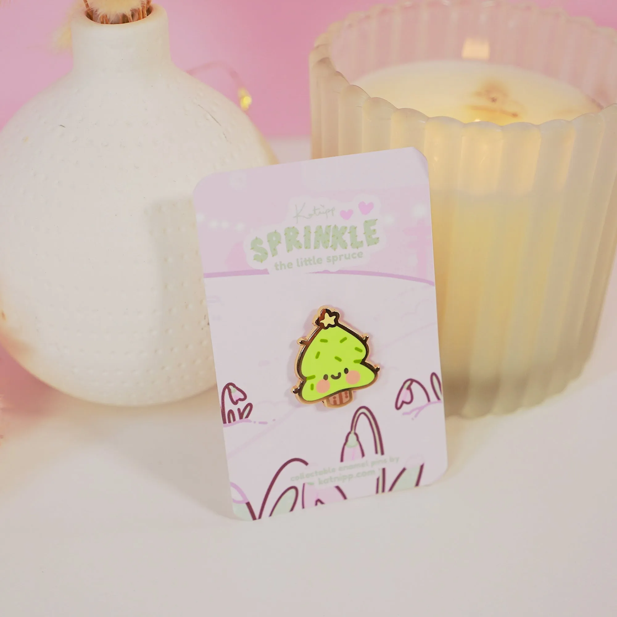 Sprinkle Spruce Christmas Tree Enamel Pin | Cute Kawaii Holiday Pin | Gold-Plated Christmas Accessory