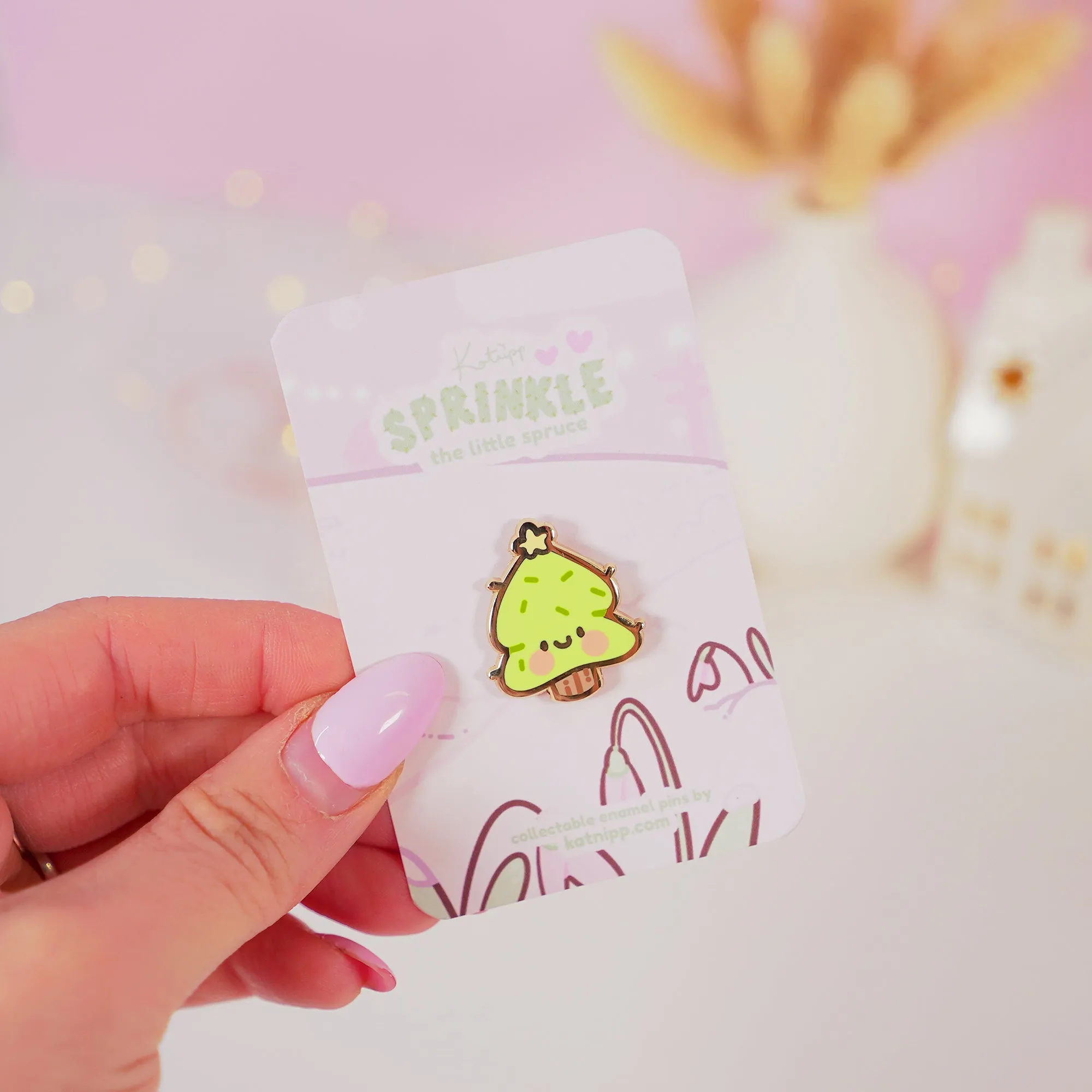 Sprinkle Spruce Christmas Tree Enamel Pin | Cute Kawaii Holiday Pin | Gold-Plated Christmas Accessory