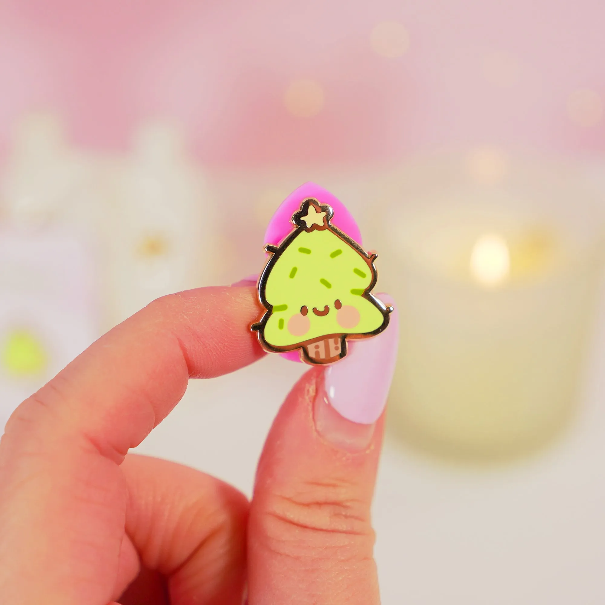 Sprinkle Spruce Christmas Tree Enamel Pin | Cute Kawaii Holiday Pin | Gold-Plated Christmas Accessory