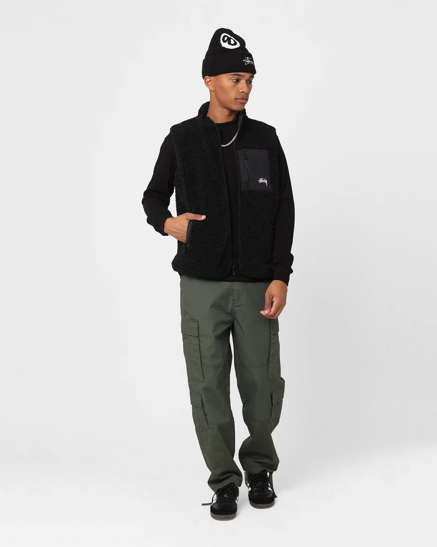 Stussy Reversible Stock Sherpa Jacket Black