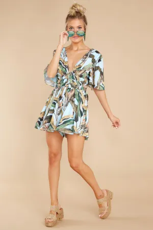 Sunny Destinations Blue Leaf Print Romper