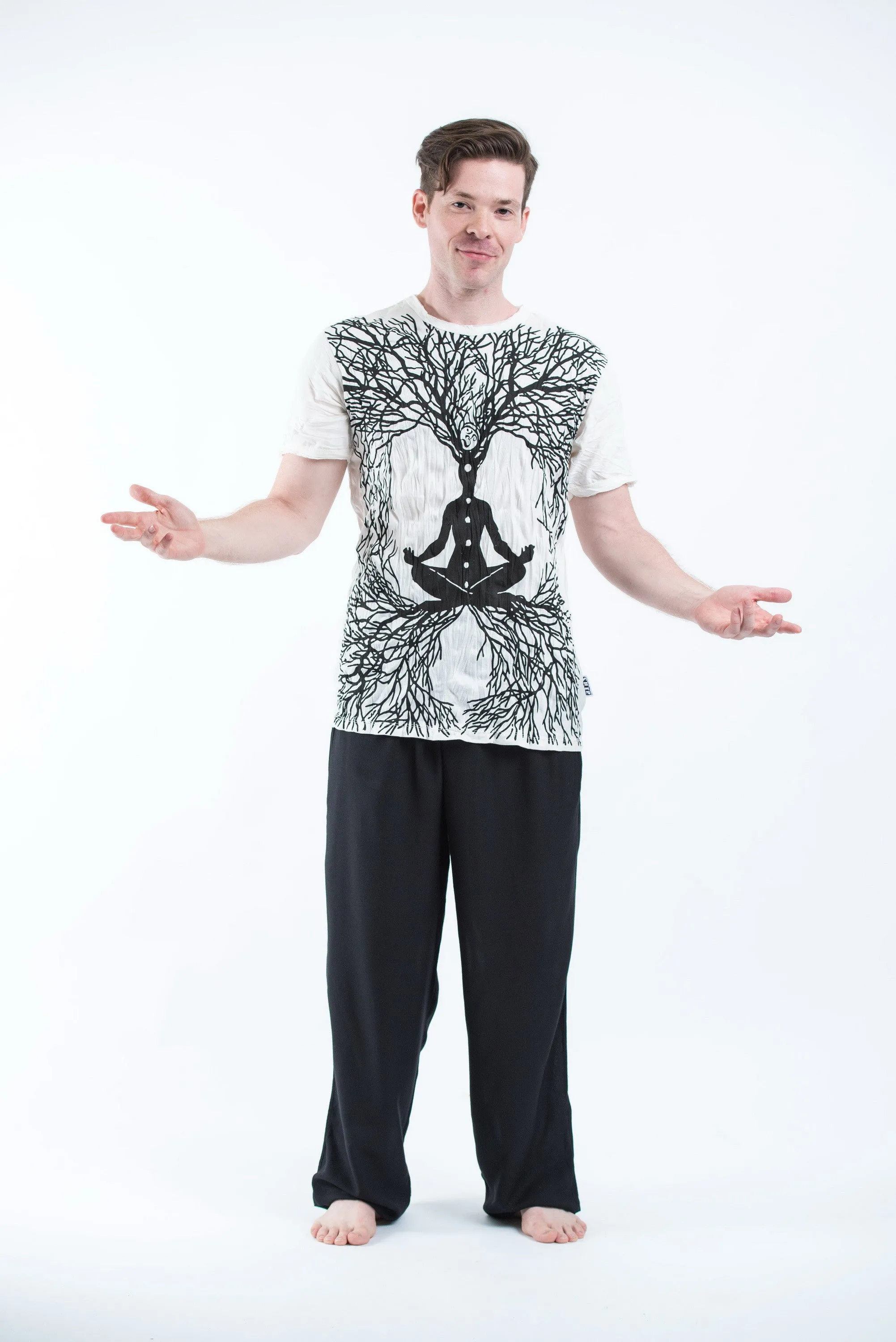 Sure Design Mens Ohm Meditation Tree T-Shirt White