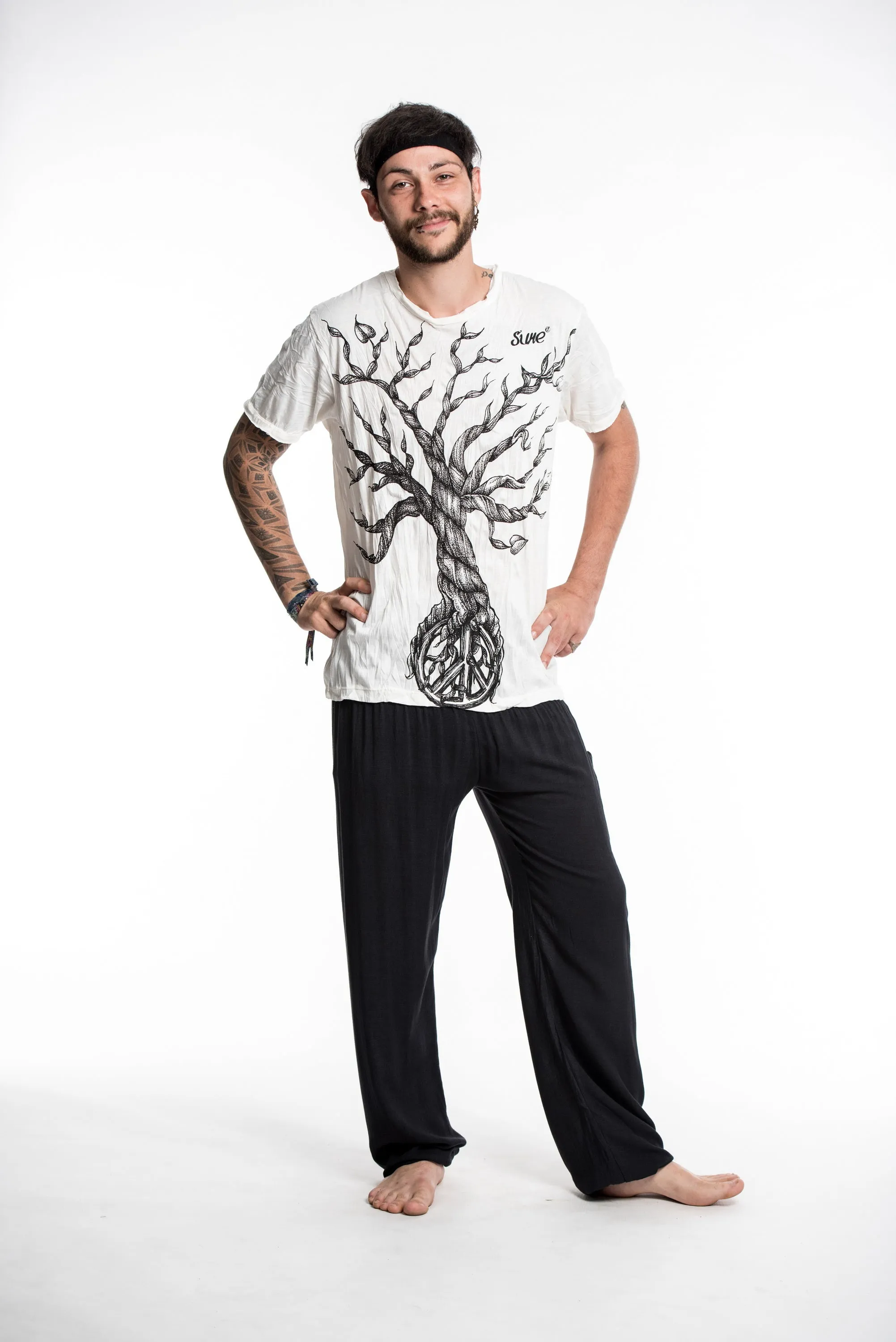 Sure Design Men's Peace Tree T-Shirt White