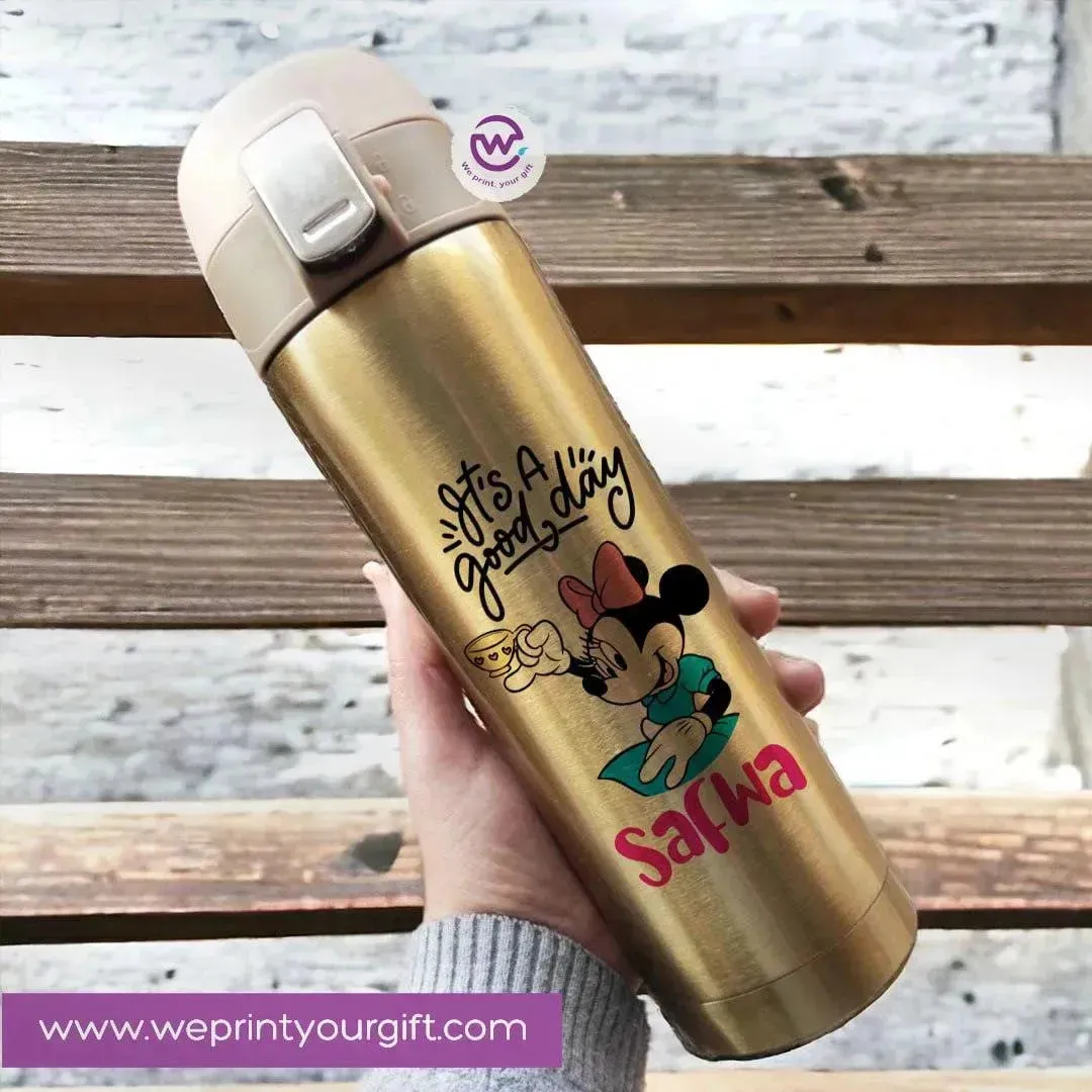 Thermal Mug With lock -Gold-Minnie Mouse