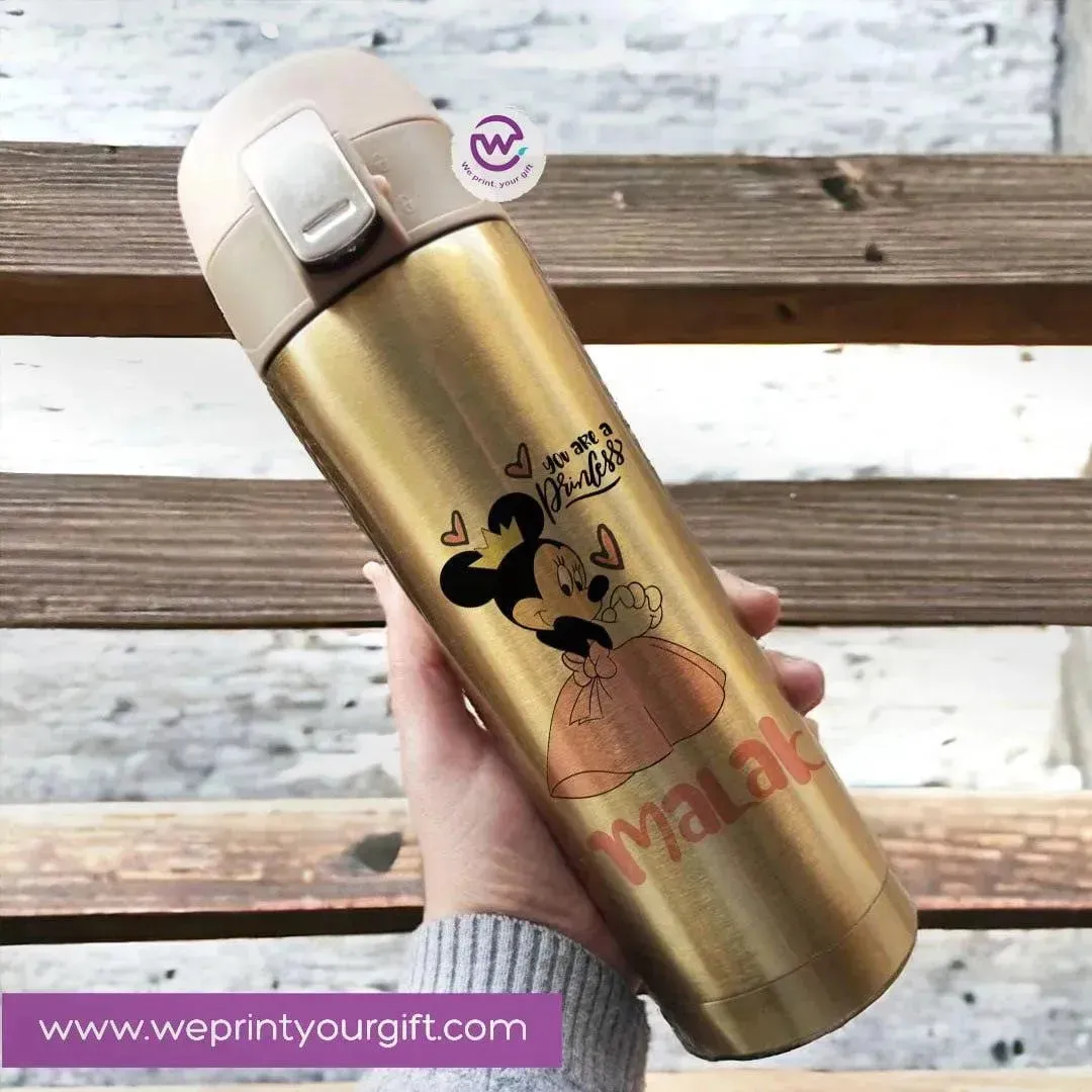 Thermal Mug With lock -Gold-Minnie Mouse