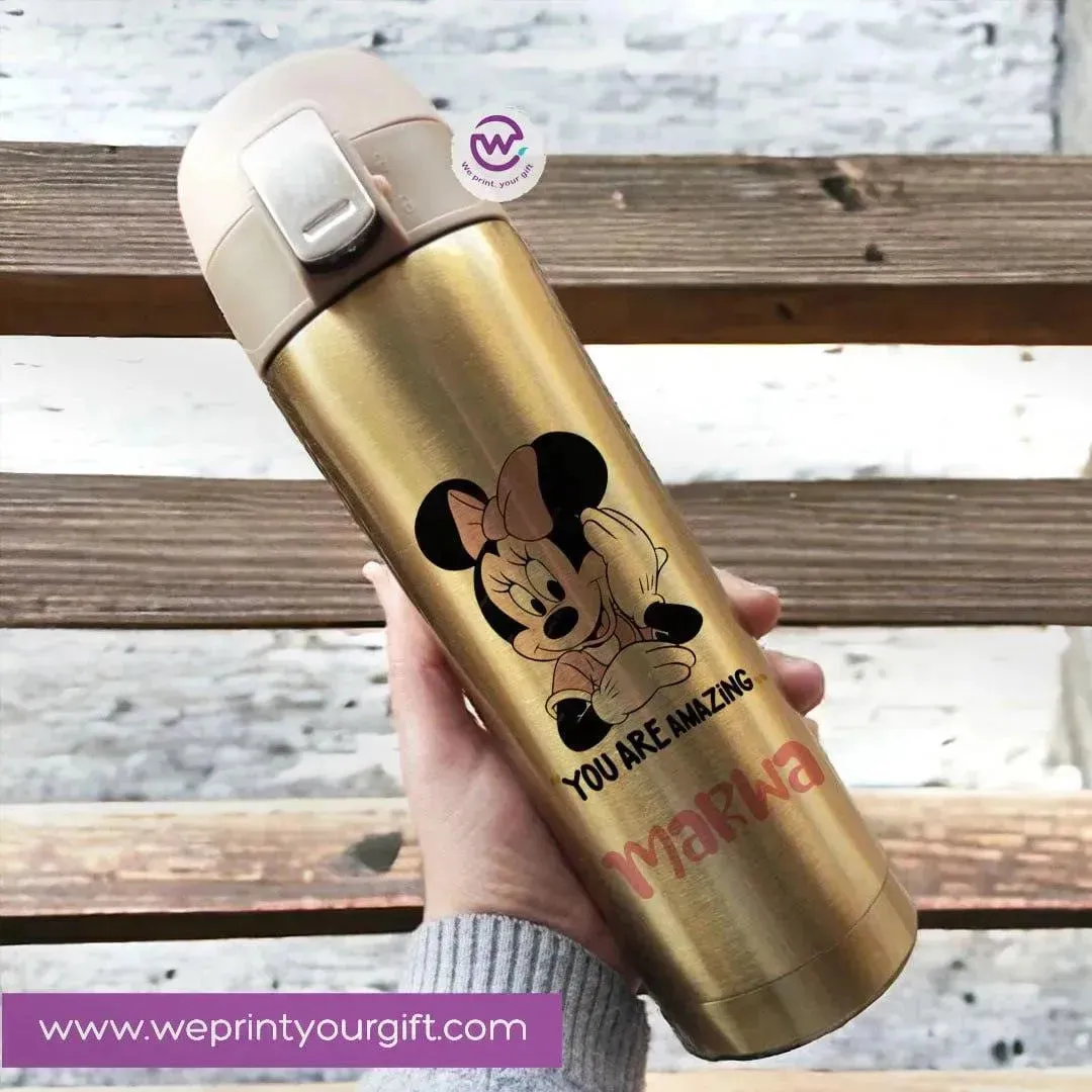 Thermal Mug With lock -Gold-Minnie Mouse