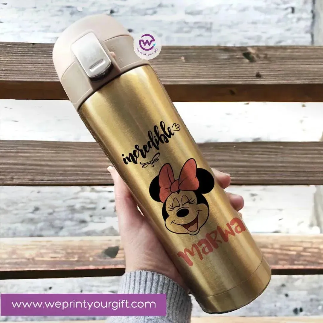 Thermal Mug With lock -Gold-Minnie Mouse