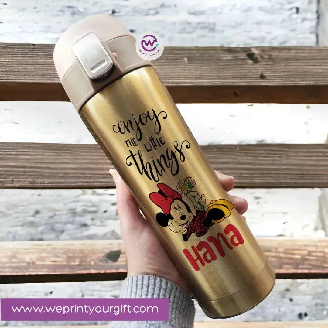 Thermal Mug With lock -Gold-Minnie Mouse