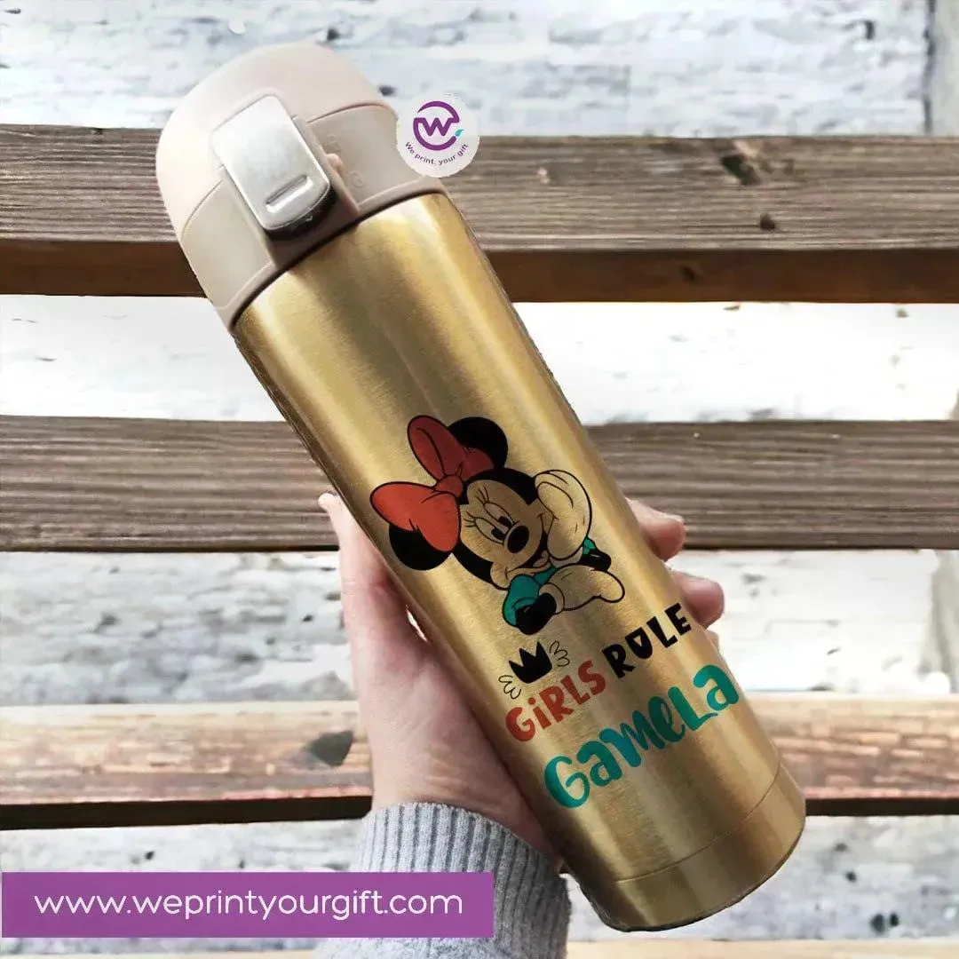 Thermal Mug With lock -Gold-Minnie Mouse
