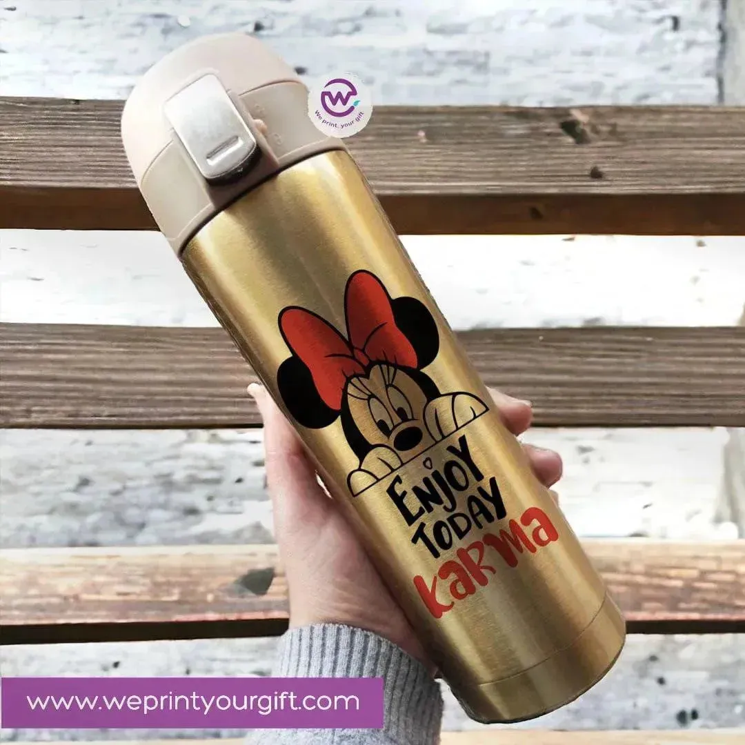 Thermal Mug With lock -Gold-Minnie Mouse