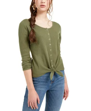 Ultra Flirt Juniors' Tie-Hem Thermal Top Green Size Medium