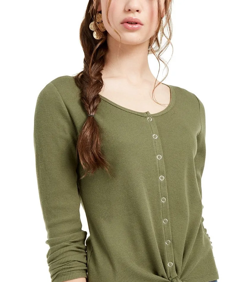 Ultra Flirt Juniors' Tie-Hem Thermal Top Green Size Medium