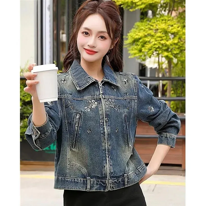 Vintage Denim Embroidery Coat Casual Retro Jacket