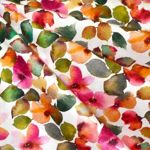 Watercolor Floral Digital Print Stretch Sateen Vanilla/Coral